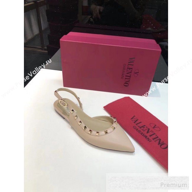 Valentino Rockstud Trim Slingback Flat Pump Nude 2019 (XINL-9060584)
