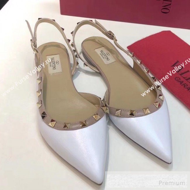 Valentino Rockstud Trim Slingback Flat Pump White 2019 (XINL-9060583)