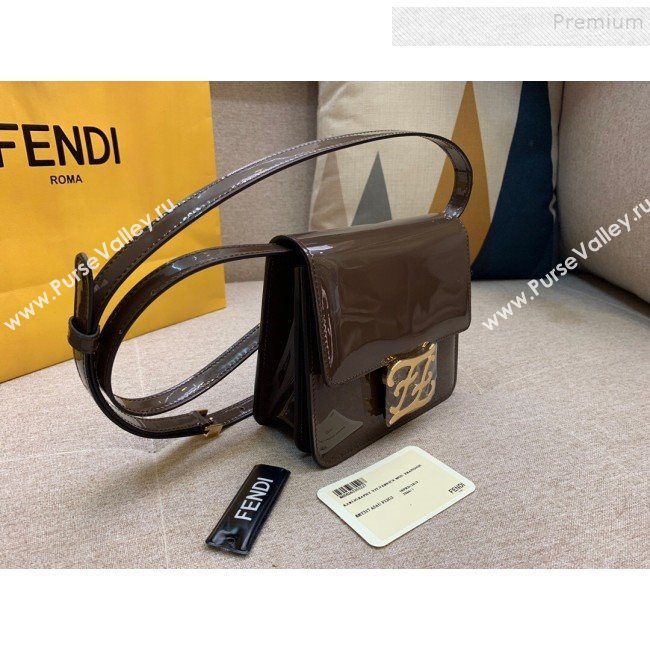 Fendi Karligraphy FF Button Flap Bag in Patent Leather Brown 2019 (HONGS-9081958)