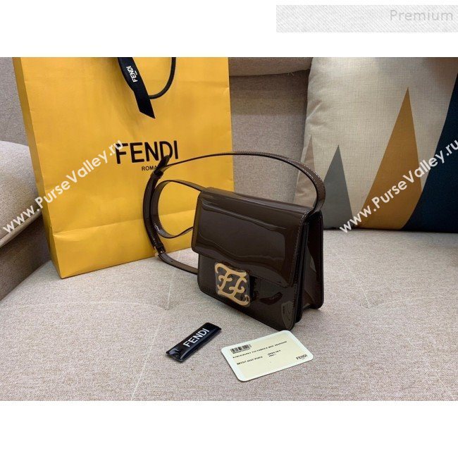 Fendi Karligraphy FF Button Flap Bag in Patent Leather Brown 2019 (HONGS-9081958)