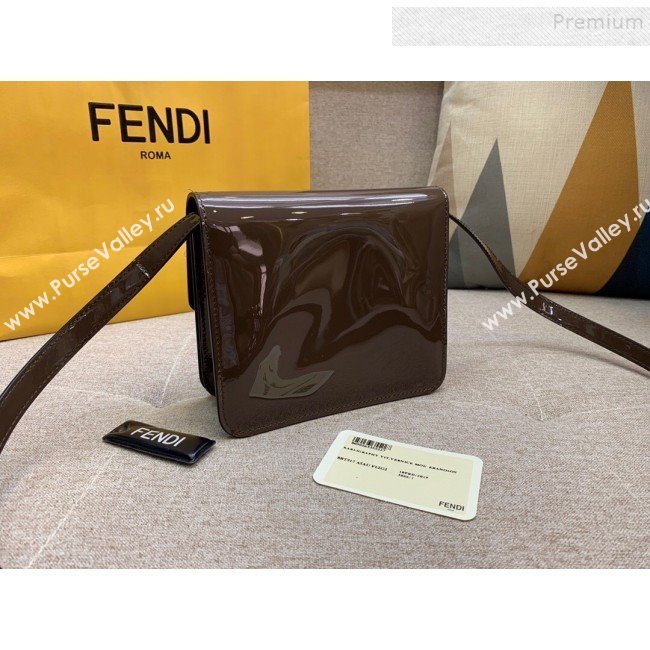 Fendi Karligraphy FF Button Flap Bag in Patent Leather Brown 2019 (HONGS-9081958)