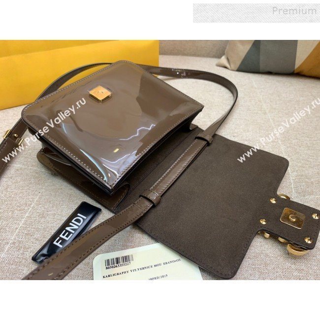 Fendi Karligraphy FF Button Flap Bag in Patent Leather Brown 2019 (HONGS-9081958)