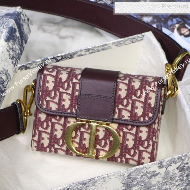 Dior 30 Montaigne CD Oblique Canvas Mini Box Shoulder Bag Burgundy 2019 (XXG-9082007)