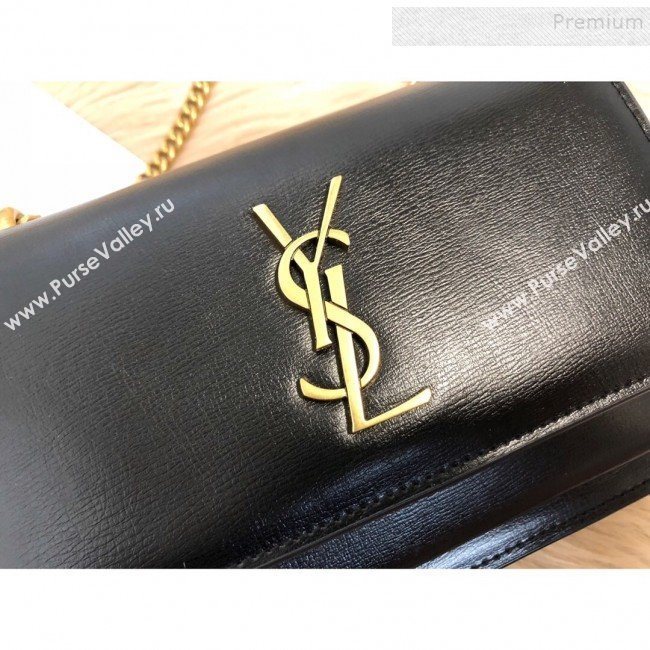 Saint Laurent Sunset Chain Wallet in Toothpick Grained Leather 452157 Black/Gold 2019 (KTSD-9082012)