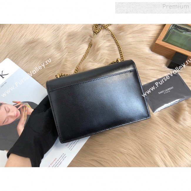 Saint Laurent Sunset Chain Wallet in Toothpick Grained Leather 452157 Black/Gold 2019 (KTSD-9082012)