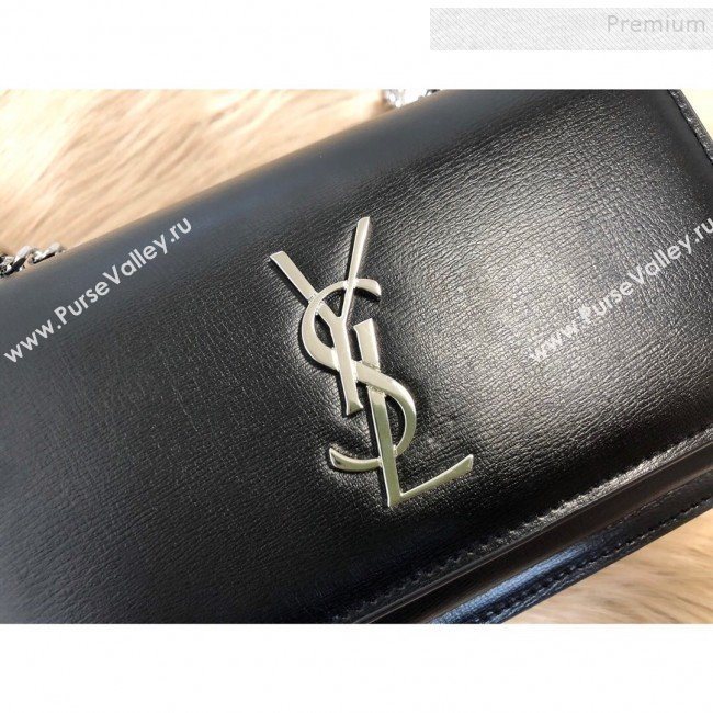 Saint Laurent Sunset Chain Wallet in Toothpick Grained Leather 452157 Black/Silver 2019 (KTSD-9082013)