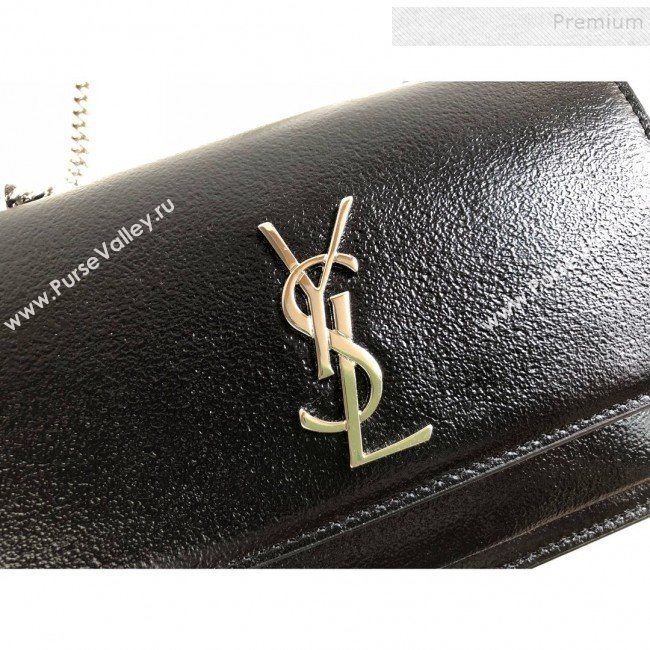 Saint Laurent Sunset Chain Wallet in Crystal-Grained Leather 452157 Black/Silver 2019 (KTSD-9082016)