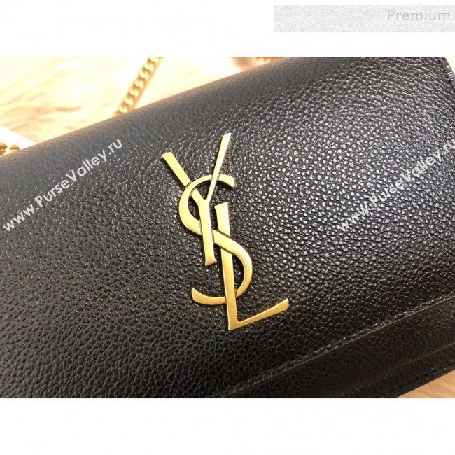 Saint Laurent Sunset Chain Wallet in Crystal-Grained Leather 452157 Black/Gold 2019 (KTSD-9082017)
