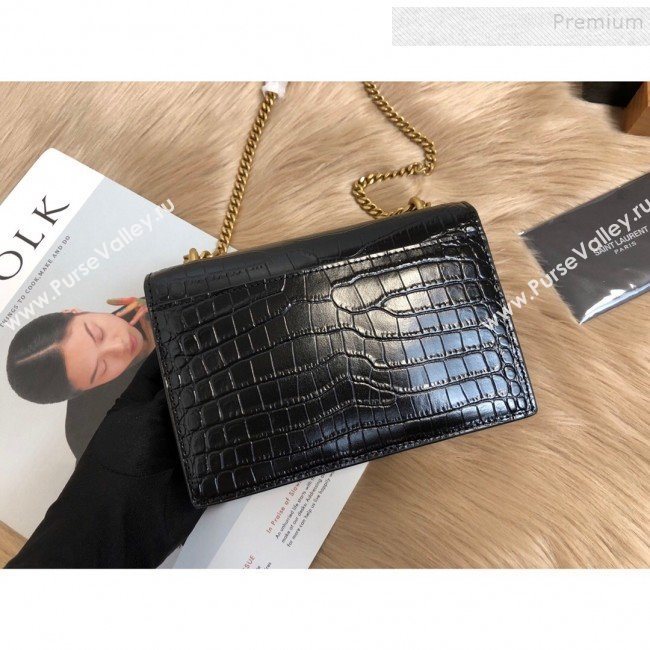 Saint Laurent Sunset Chain Wallet in Crocodile Embossed Leather 452157 Black/Gold 2019 (KTSD-9082019)