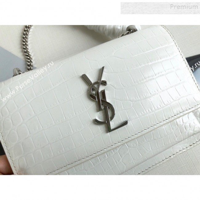 Saint Laurent Sunset Chain Wallet in Crocodile Embossed Leather 452157 White 2019 (KTSD-9082020)