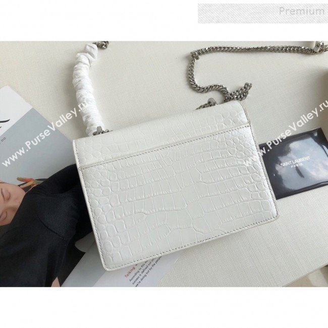 Saint Laurent Sunset Chain Wallet in Crocodile Embossed Leather 452157 White 2019 (KTSD-9082020)