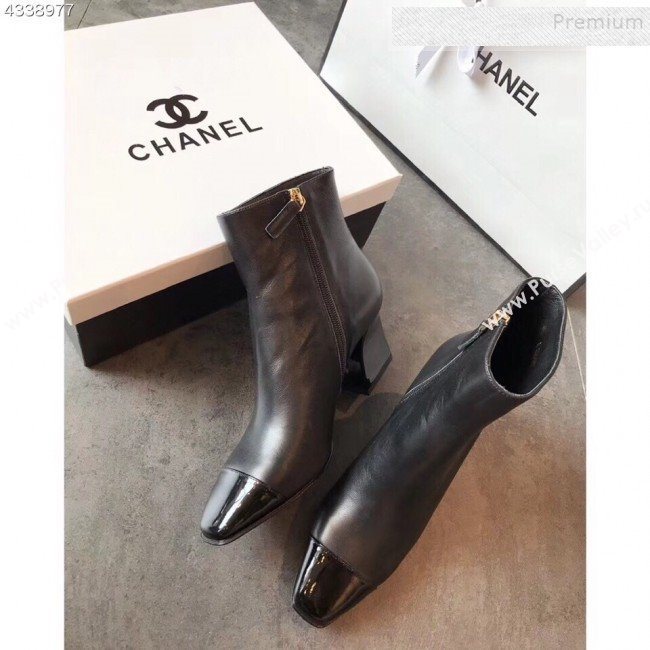 Chanel Lambskin Mid-Heel Short Ankle Boots G35073 Black 2019 (EM-9082102)