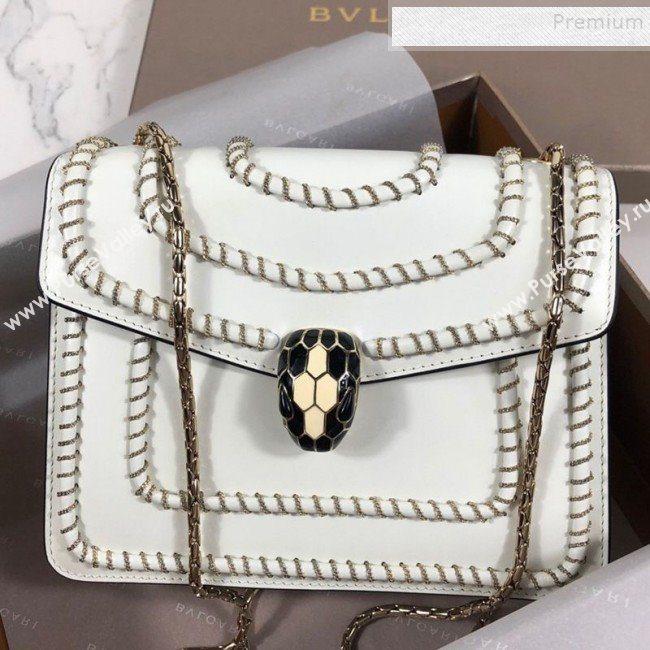 Bvlgari Serpenti Forever Calfskin Chain Flap Shoulder Bag White 2019 (XYD-9081922)