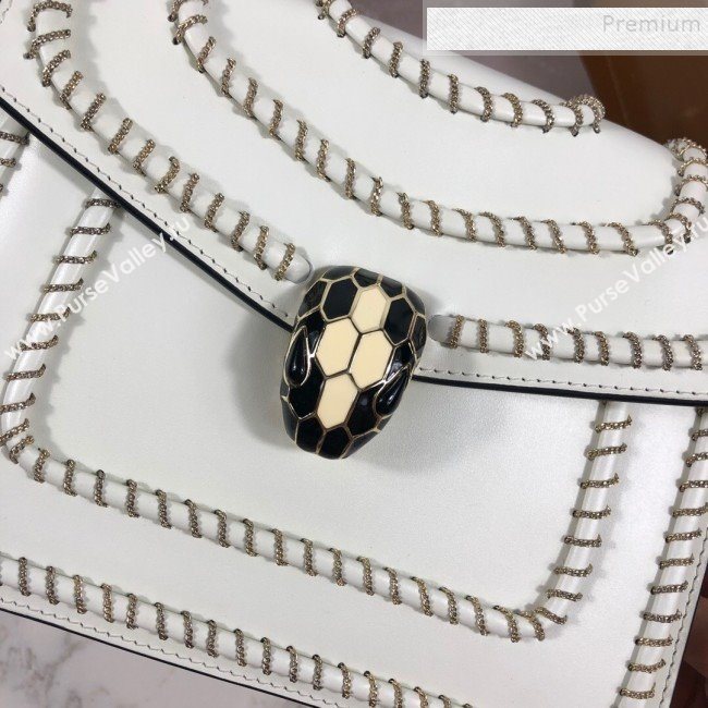 Bvlgari Serpenti Forever Calfskin Chain Flap Shoulder Bag White 2019 (XYD-9081922)