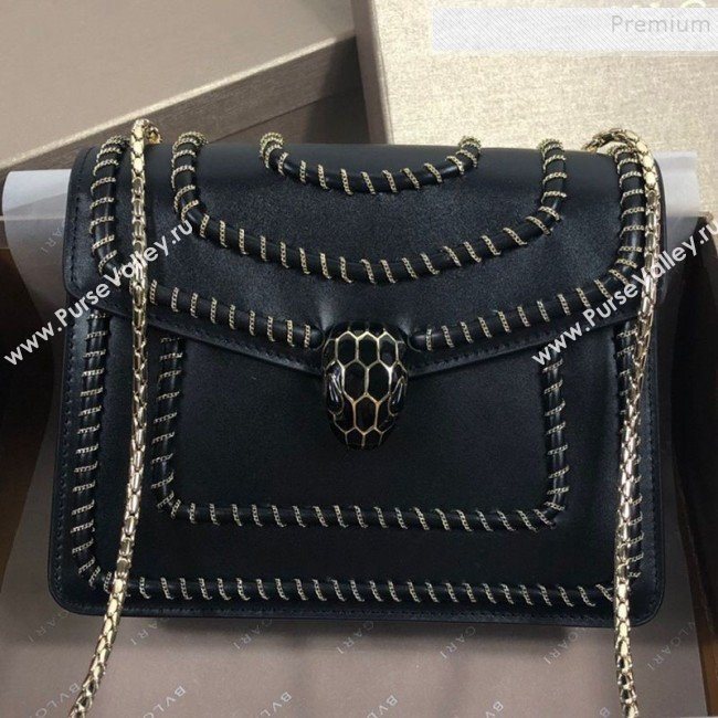 Bvlgari Serpenti Forever Calfskin Chain Flap Shoulder Bag Black 2019 (XYD-9081923)