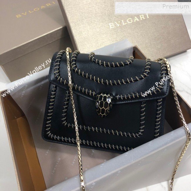 Bvlgari Serpenti Forever Calfskin Chain Flap Shoulder Bag Black 2019 (XYD-9081923)