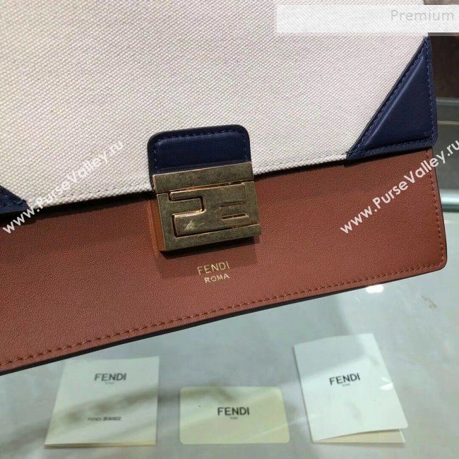Fendi Kan U Medium Canvas and Calfskin Embossed Corners Flap Bag Rust Brown 2019  (AFEI-9081951)