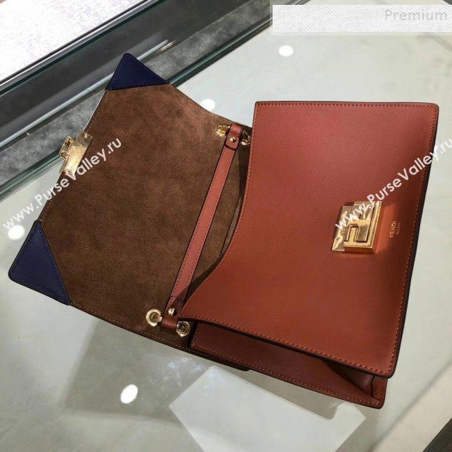 Fendi Kan U Medium Canvas and Calfskin Embossed Corners Flap Bag Rust Brown 2019  (AFEI-9081951)