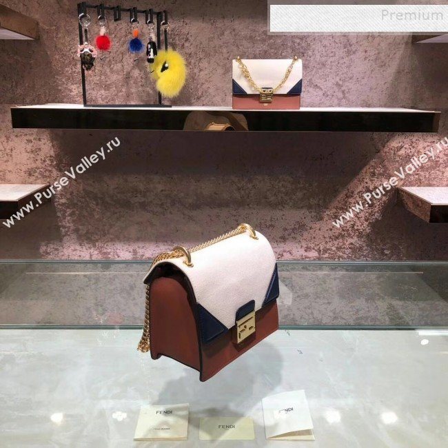 Fendi Kan U Small Canvas and Calfskin Embossed Corners Flap Bag Rust Brown 2019  (AFEI-9081950)