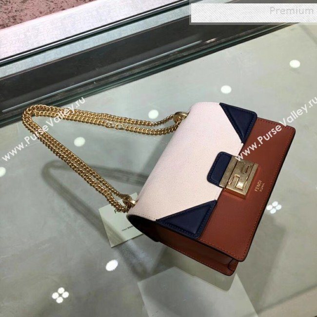 Fendi Kan U Small Canvas and Calfskin Embossed Corners Flap Bag Rust Brown 2019  (AFEI-9081950)