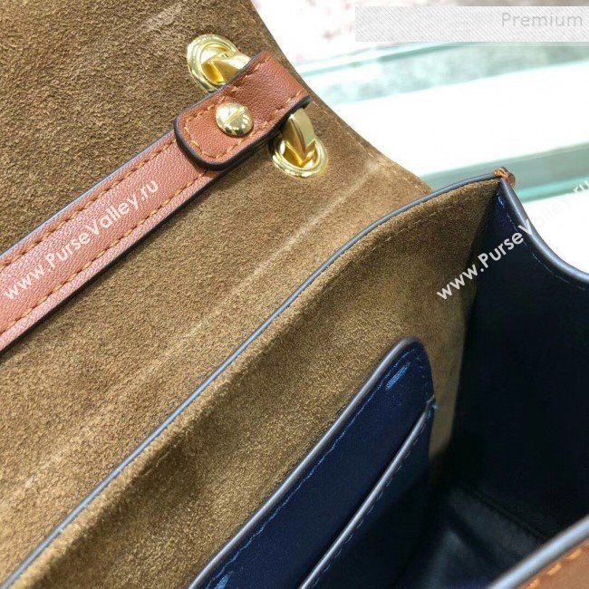 Fendi Kan U Small Canvas and Calfskin Embossed Corners Flap Bag Rust Brown 2019  (AFEI-9081950)