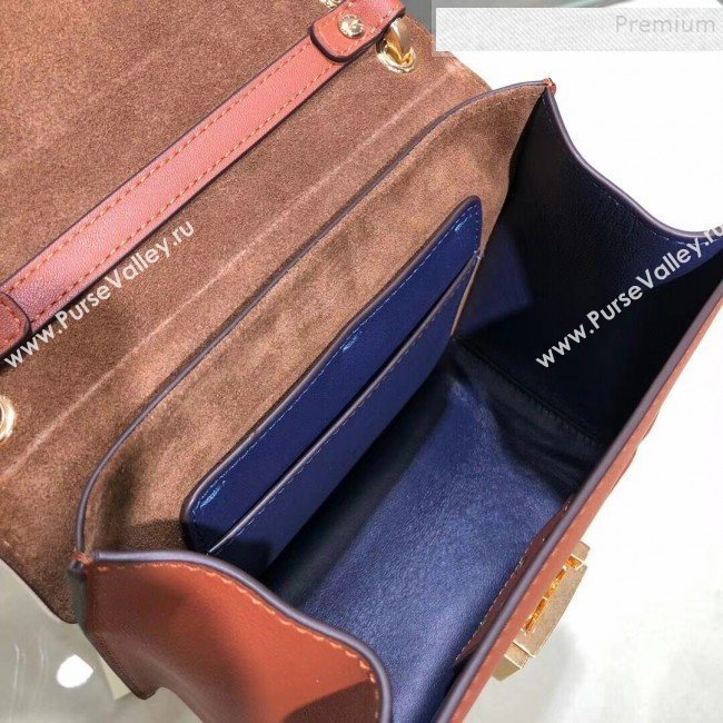 Fendi Kan U Small Canvas and Calfskin Embossed Corners Flap Bag Rust Brown 2019  (AFEI-9081950)