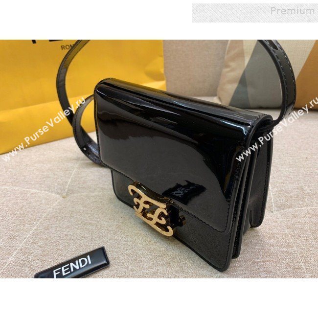 Fendi Karligraphy FF Button Flap Bag in Patent Leather Black 2019 (HONGS-9081954)