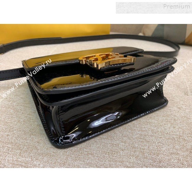 Fendi Karligraphy FF Button Flap Bag in Patent Leather Black 2019 (HONGS-9081954)