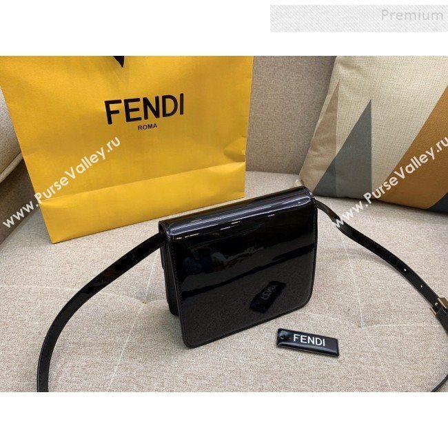 Fendi Karligraphy FF Button Flap Bag in Patent Leather Black 2019 (HONGS-9081954)