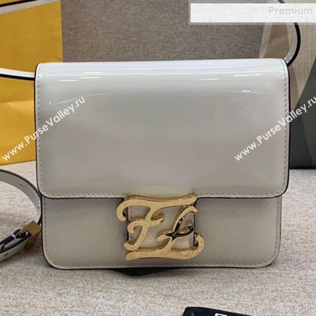Fendi Karligraphy FF Button Flap Bag in Patent Leather White 2019 (HONGS-9081955)