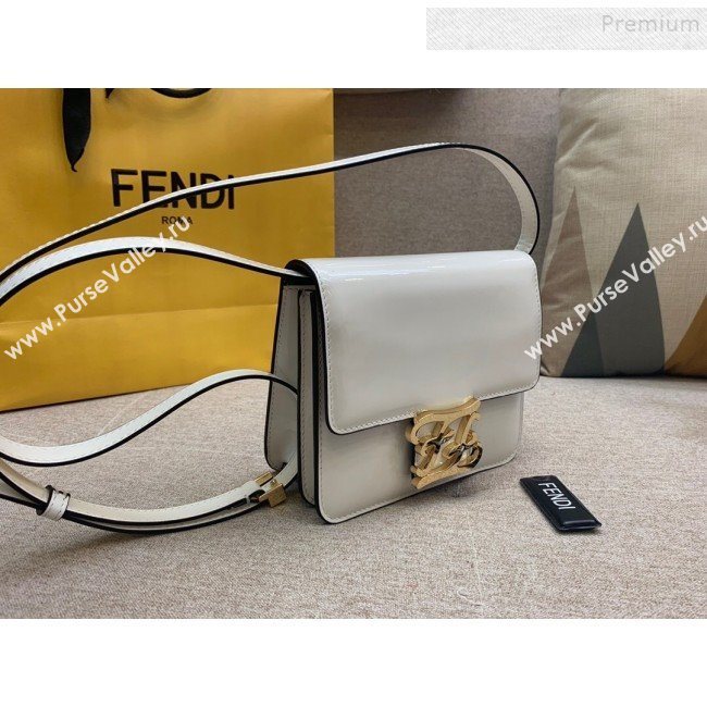 Fendi Karligraphy FF Button Flap Bag in Patent Leather White 2019 (HONGS-9081955)