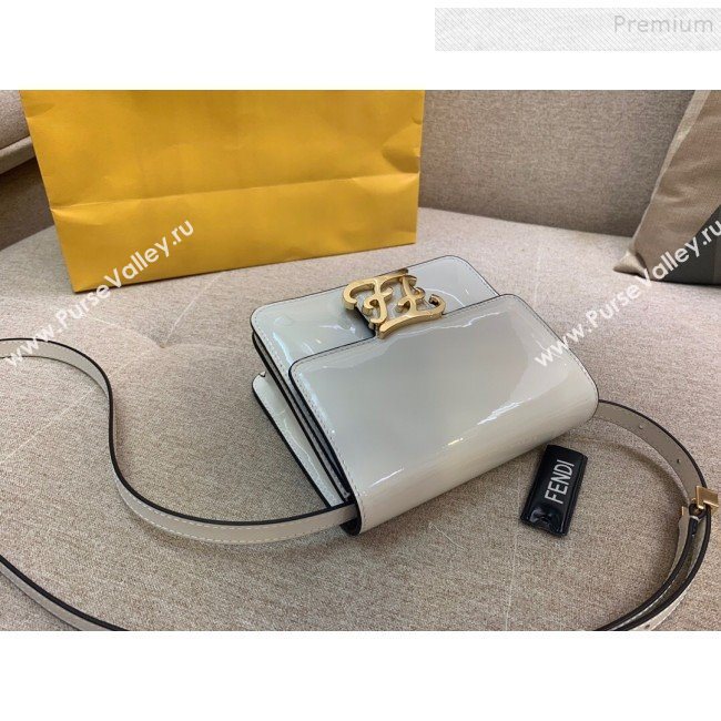 Fendi Karligraphy FF Button Flap Bag in Patent Leather White 2019 (HONGS-9081955)
