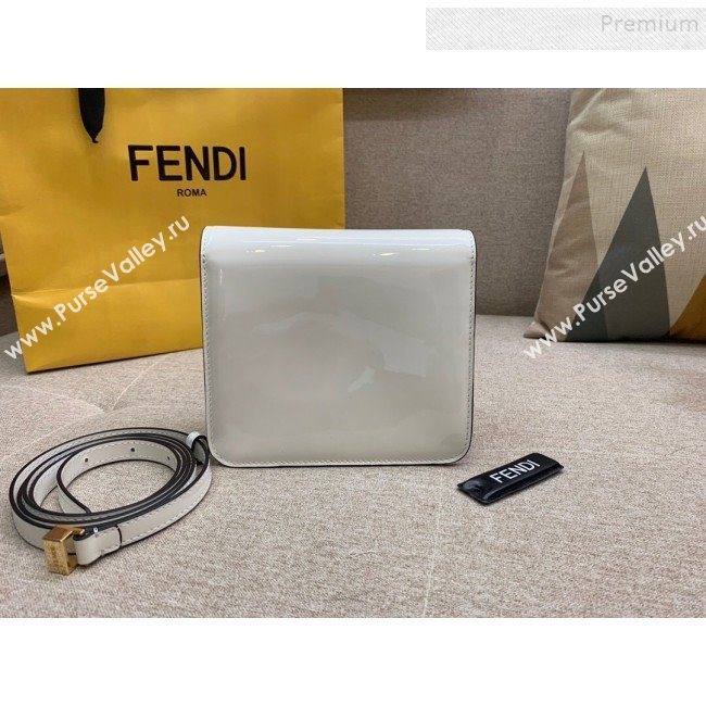 Fendi Karligraphy FF Button Flap Bag in Patent Leather White 2019 (HONGS-9081955)