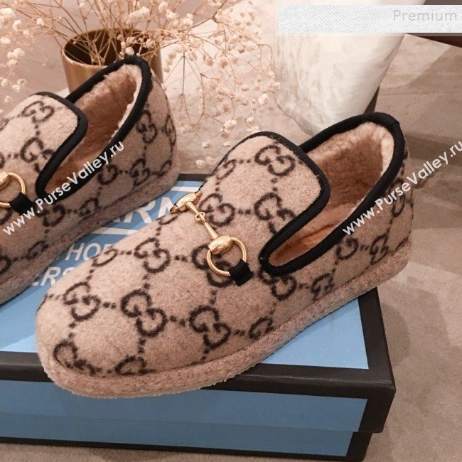 Gucci GG Wool Lining Flat Horsebit Loafers ‎575850 Beige 2019 (For Women and Men) (HQG-9082206)