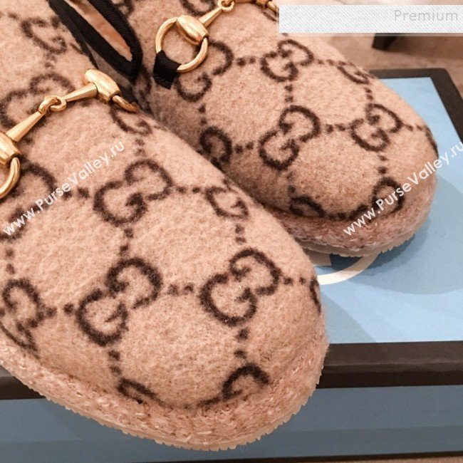 Gucci GG Wool Lining Flat Horsebit Loafers ‎575850 Beige 2019 (For Women and Men) (HQG-9082206)