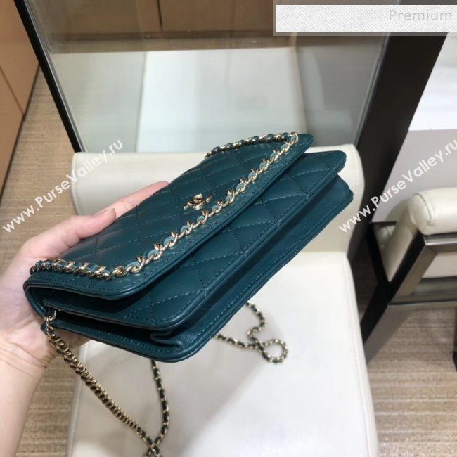 Chanel Quilted Lambskin Chain Trim Wallet on Chain WOC AP0674 Green 2019 (SMJD-9082314)