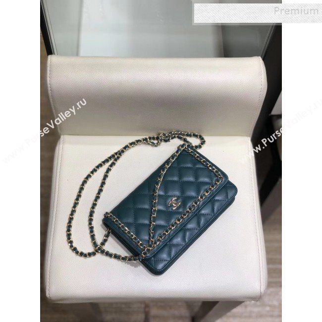 Chanel Quilted Lambskin Chain Trim Wallet on Chain WOC AP0674 Green 2019 (SMJD-9082314)