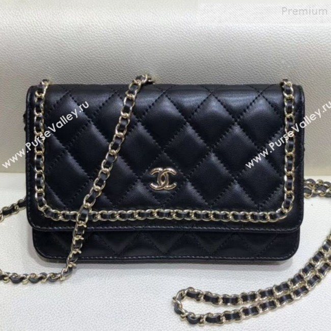 Chanel Quilted Lambskin Chain Trim Wallet on Chain WOC AP0674 Black 2019 (SMJD-9082313)