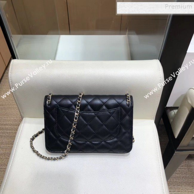 Chanel Quilted Lambskin Chain Trim Wallet on Chain WOC AP0674 Black 2019 (SMJD-9082313)