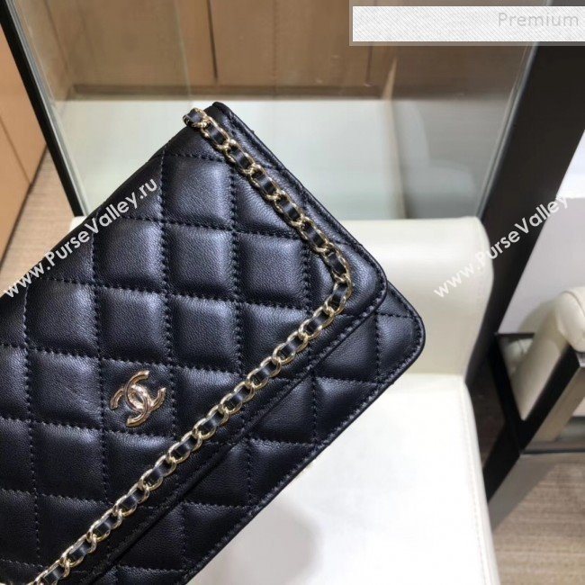 Chanel Quilted Lambskin Chain Trim Wallet on Chain WOC AP0674 Black 2019 (SMJD-9082313)