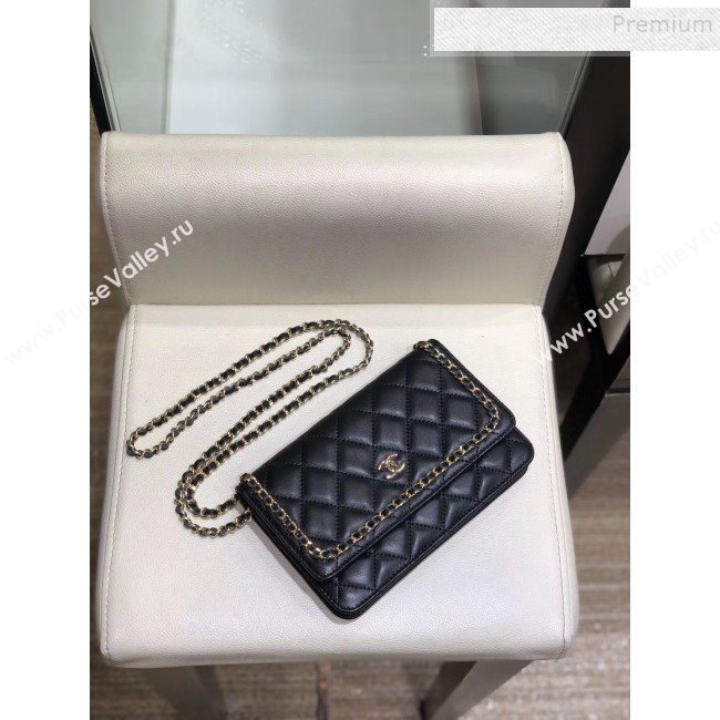 Chanel Quilted Lambskin Chain Trim Wallet on Chain WOC AP0674 Black 2019 (SMJD-9082313)