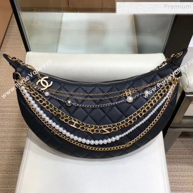 Chanel Quilted Lambskin Chain Tassel Hobo Bag AS0774 Black 2019 (SMJD-9082315)