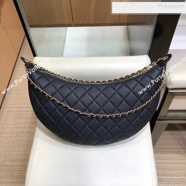 Chanel Quilted Lambskin Chain Tassel Hobo Bag AS0774 Black 2019 (SMJD-9082315)