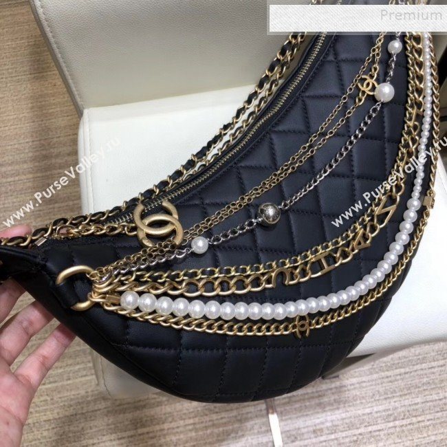 Chanel Quilted Lambskin Chain Tassel Hobo Bag AS0774 Black 2019 (SMJD-9082315)