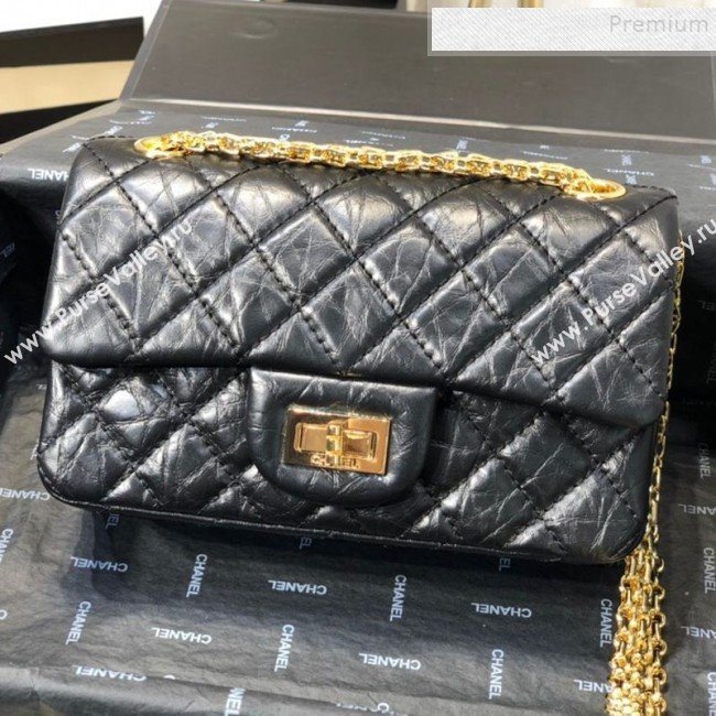 Chanel Quilted Aged Calfskin Small 2.55 Flap Bag A37586 Black 2019 (FM-9082316)