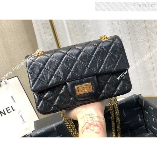Chanel Quilted Aged Calfskin Small 2.55 Flap Bag A37586 Black 2019 (FM-9082316)