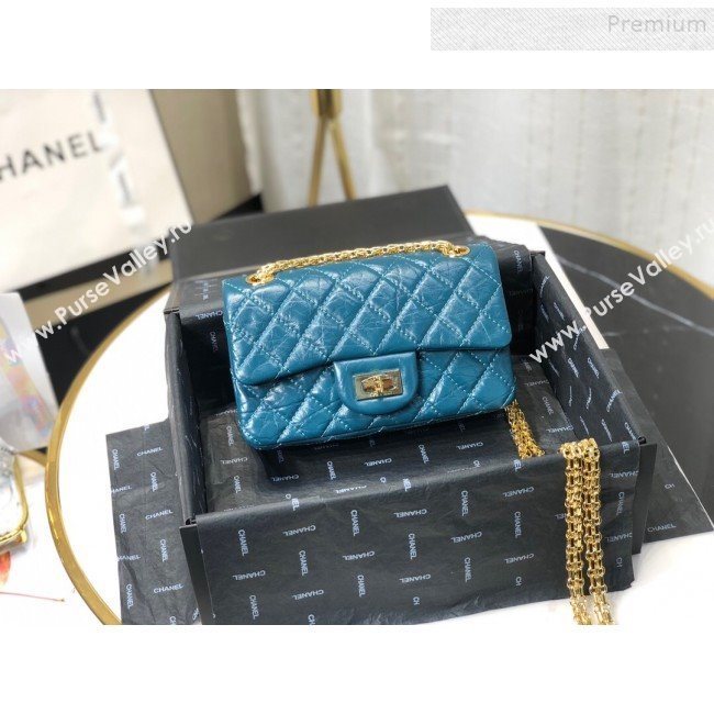 Chanel Quilted Aged Calfskin Small 2.55 Flap Bag A37586 Blue 01 2019 (FM-9082317)