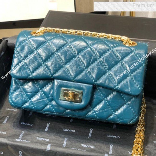 Chanel Quilted Aged Calfskin Small 2.55 Flap Bag A37586 Blue 01 2019 (FM-9082317)