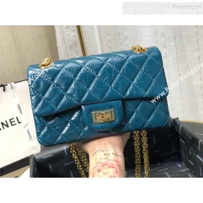 Chanel Quilted Aged Calfskin Small 2.55 Flap Bag A37586 Blue 01 2019 (FM-9082317)