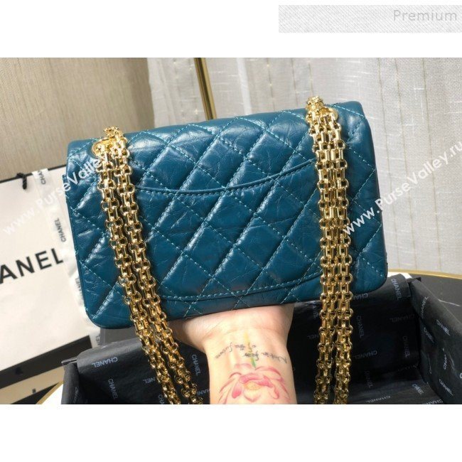 Chanel Quilted Aged Calfskin Small 2.55 Flap Bag A37586 Blue 01 2019 (FM-9082317)